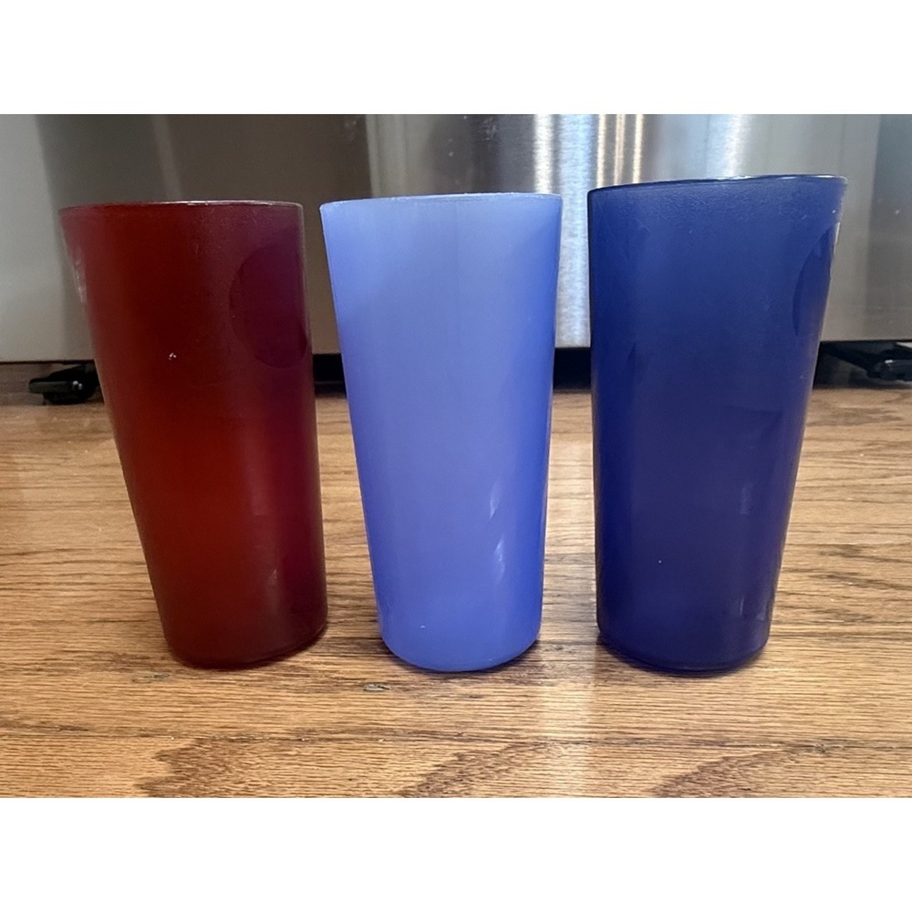 Set of 3 Tupperware 14 oz Acrylic Geometric Design Jazzy Tumblers #2663 Jewel